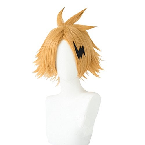 Betonsa Heat Resistant Synthetic Halloween Short Layered Cosplay Wig Gold Free Wig cap … - Image 1