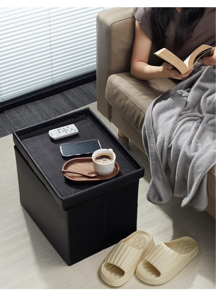 Generic - Storage Ottoman Bench Folding Chest Foot Rest Stool 30 Inches 80L Leather - Image 1