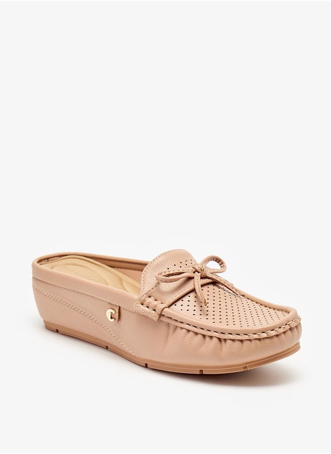 Le Confort Women Laser Cut Slip-On Mules with Bow Detail  - Image 1