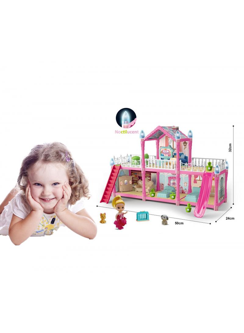 Y&D DIY Doll House With Night Light Princess Dream,Dream House Villa For Girls Pretend Toys-2 Story 4 Rooms Dollhouse,Toddler Playhouse Kid House Kids Gift For Girls Best Birthday Gift Children's Day Dollhouse - Image 1
