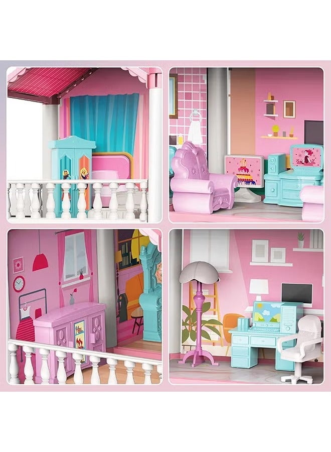 Y&D DIY Doll House With Night Light Princess Dream,Dream House Villa For Girls Pretend Toys-2 Story 4 Rooms Dollhouse,Toddler Playhouse Kid House Kids Gift For Girls Best Birthday Gift Children's Day Dollhouse - Image 3