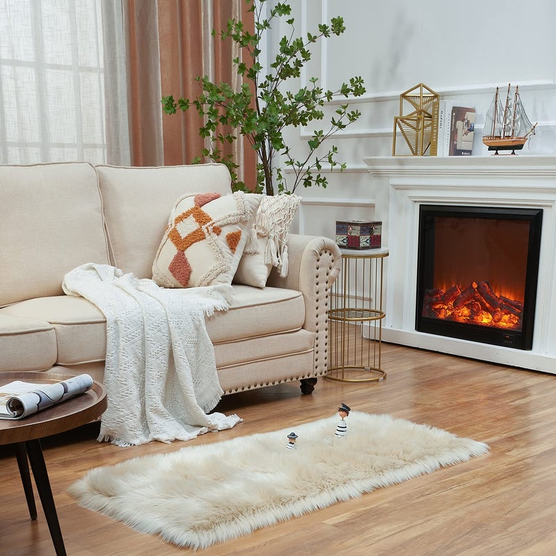 EasyJoy Ultra Soft Fluffy Shaggy Area Rug Faux Fur Rug Chair Cover Seat Pad Fuzzy Area Rug for Bedroom Floor Sofa Living Room 2 x 4 ft Rectangle Beige