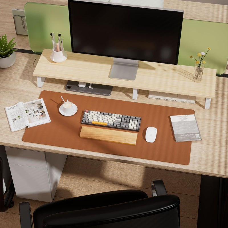 Aothia Double-Sided Desk Pad, Leather Desk Mat, Eco Cork Desk Pad Protector, Large Mouse Pad, Waterproof Desk Blotter Protector for Office/Home (25.6"x13.7", Brown) - Image 5