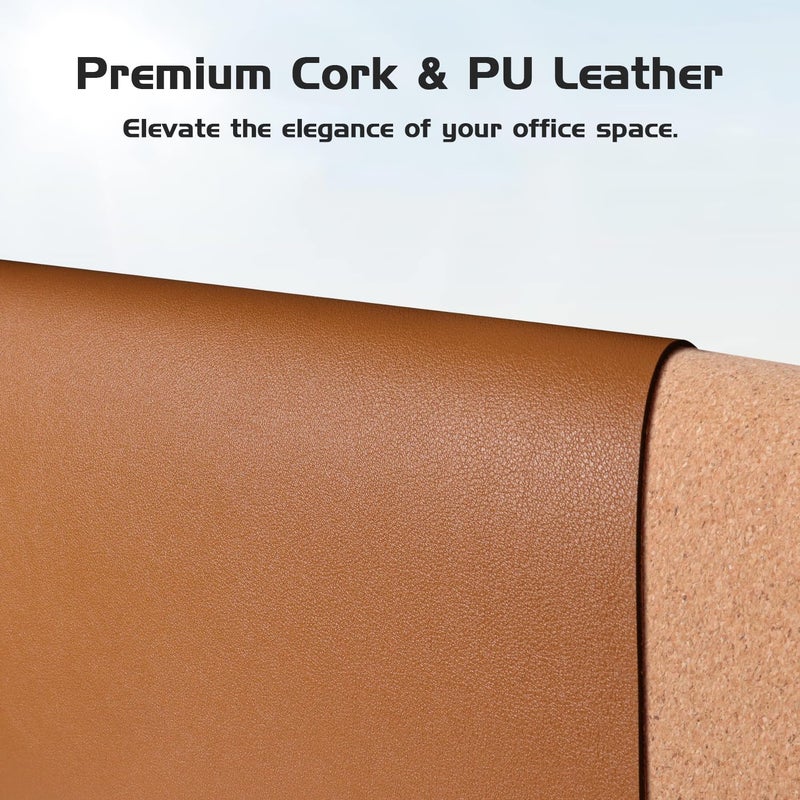Aothia Double-Sided Desk Pad, Leather Desk Mat, Eco Cork Desk Pad Protector, Large Mouse Pad, Waterproof Desk Blotter Protector for Office/Home (25.6"x13.7", Brown) - Image 2
