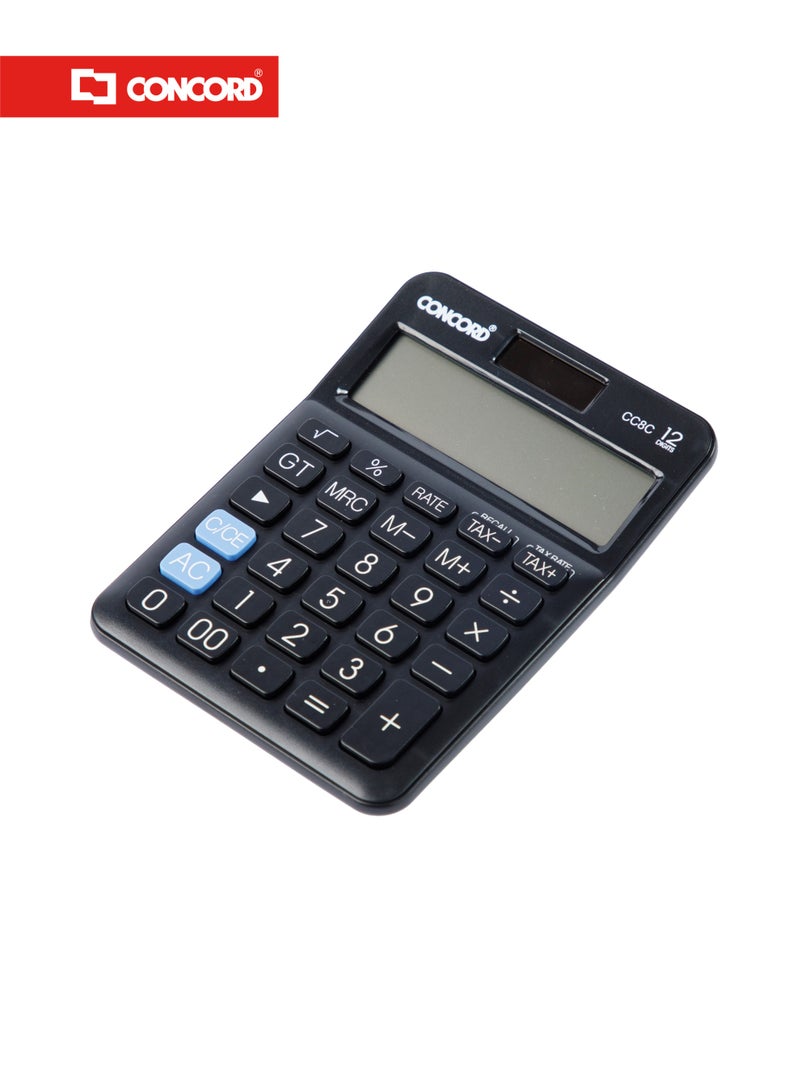 كونكورد آلة حاسبة مكتبية CC8C، 12 رقم، طاقة مزدوجة، وظائف الضريبة ونسبة الربح، شاشة كبيرة - Image 2