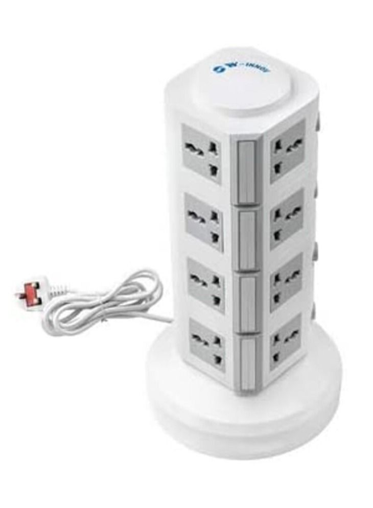 Ntech Universal Vertical Multi Socket (220V) Tower Extension Electrical Outlet Lead with USB Ports 3M Cord and UK-Plug Power Strip Multi Charging Station (4 Layers Multi Plug With USB Port) (4 Port) - Image 1