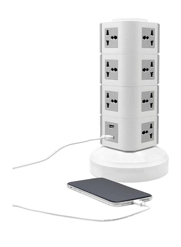 Ntech Universal Vertical Multi Socket (220V) Tower Extension Electrical Outlet Lead with USB Ports 3M Cord and UK-Plug Power Strip Multi Charging Station (4 Layers Multi Plug With USB Port) (4 Port) - Image 2