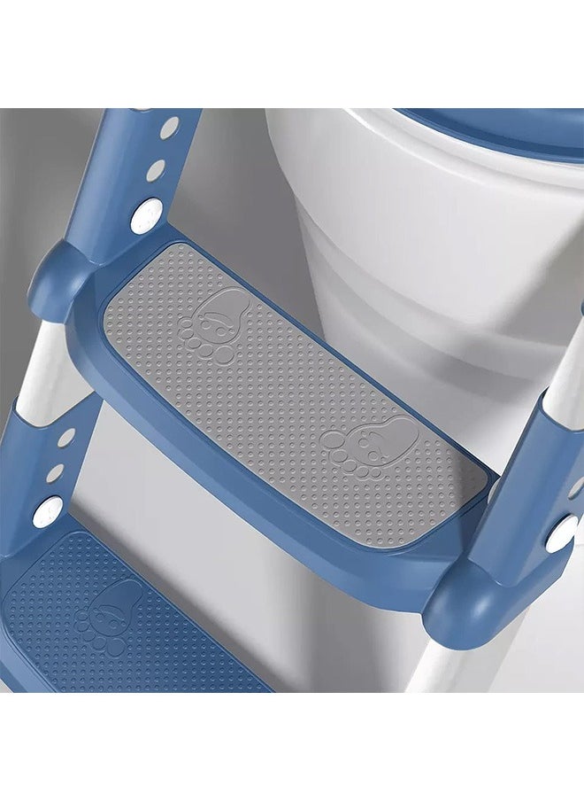 Generic Potty Training Seat with Ladder, Folding Trainer Toilet Potty with Step Stools Ladder for Boys Girls 2 in 1 Adjustable Kids Potty Seat with Anti-Slip Pads Comfortable Cushion (Blue)  - Image 3