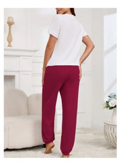 Generic 2 Pieces Women Pajama Set Heart Pattern Short Sleeve Long Pants Ladies Loungewear and Sleepwear  - Image 3