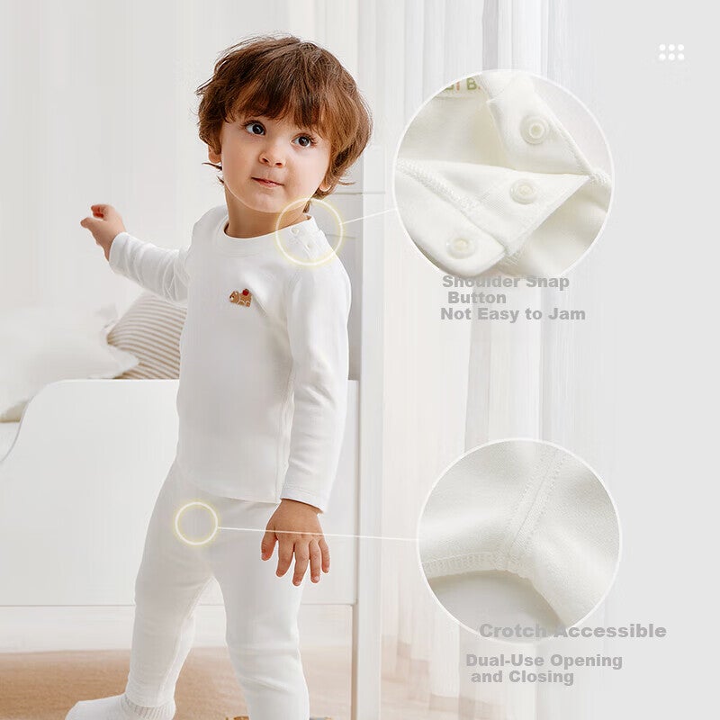 JD Jing Zao Labi Baby Kids Thermal Moisture-Wicking Warm Homewear Set Unisex Autumn Winter Underwear Gray Size 73 - Image 3