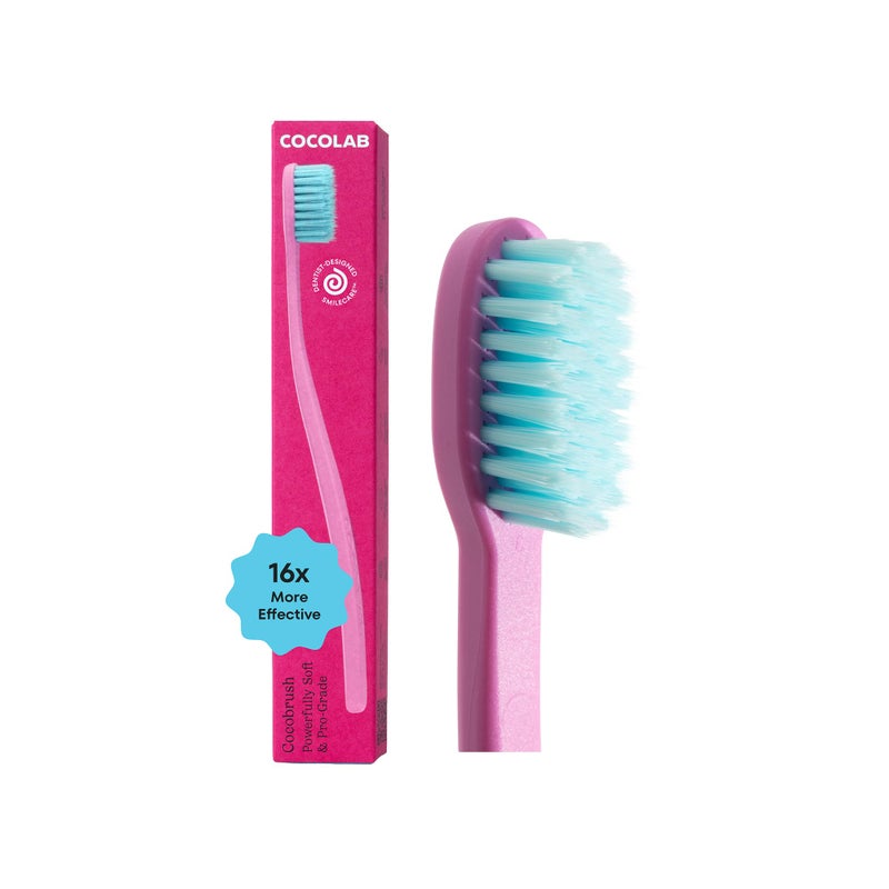 Cocolab Cocobrush Ultra Soft Toothbrush, Compact Head Bristles for Teeth Cleaning, Sensitive Gums Oral Care, Manual Toothbrush for Adults and Kids, Cherry Blossom - Image 1