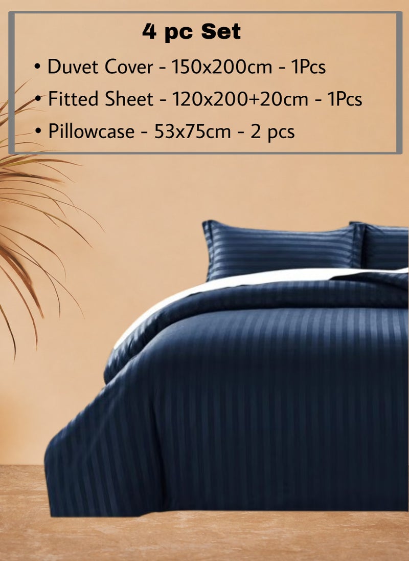 REDTOMMY Single Size 4-Piece Duvet Cover Bedding Set – Duvet Cover(150x200cm), Fitted Sheet(120x200+20cm) & 2 Pillowcases(53x75cm),color - Navy Blue - Image 2