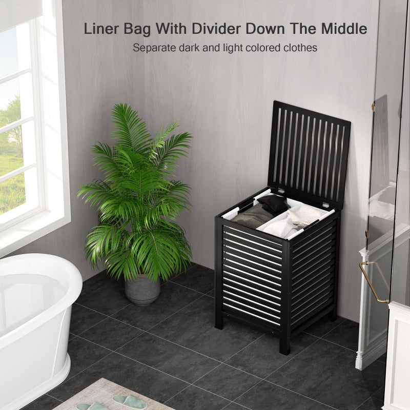 Homykic Bamboo Laundry Hamper with Lid, 120L Large Clothes Laundry Sorter with Removable 2-Section Liner Bag, Raised Laundry Basket Organizer for Clothing, Bathroom, Bedroom, Laundry Room, Black - Image 4