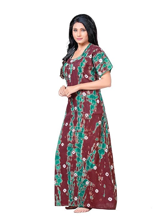 KBNBJ Nighty for Women Cotton Printed Maxi Gown Ankle Length Nighty Night Dress Gown for Women Maxi - (Free Size, Brown) - Image 3