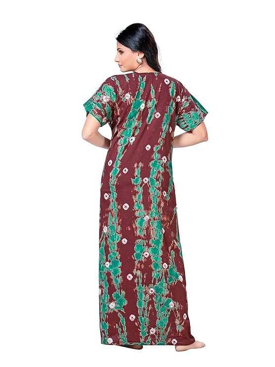 KBNBJ Nighty for Women Cotton Printed Maxi Gown Ankle Length Nighty Night Dress Gown for Women Maxi - (Free Size, Brown) - Image 2