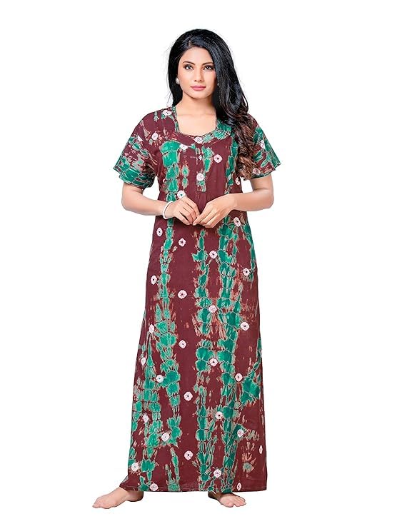KBNBJ Nighty for Women Cotton Printed Maxi Gown Ankle Length Nighty Night Dress Gown for Women Maxi - (Free Size, Brown) - Image 1