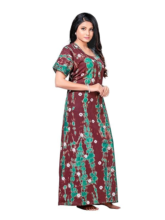 KBNBJ Nighty for Women Cotton Printed Maxi Gown Ankle Length Nighty Night Dress Gown for Women Maxi - (Free Size, Brown) - Image 4