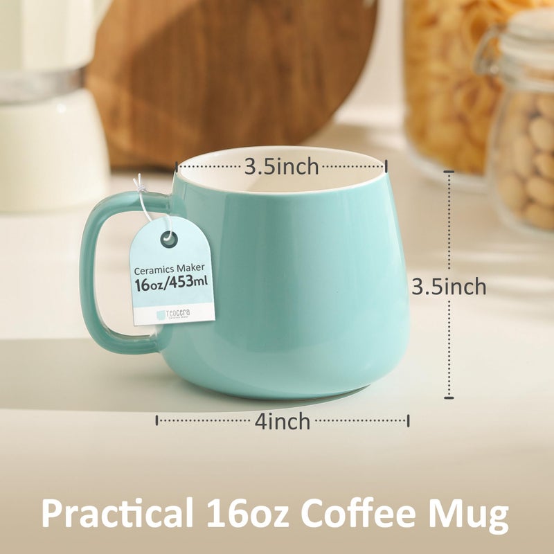 Teocera 16Oz Ceramic Coffee Mugs Set Of 4 - Stackable Latte Cups  Microwave  Dishwasher & Oven Safe - Ideal For Coffee  Cappuccino  Hot Chocolate  Housewarming Gifts  Turquoise - Image 3