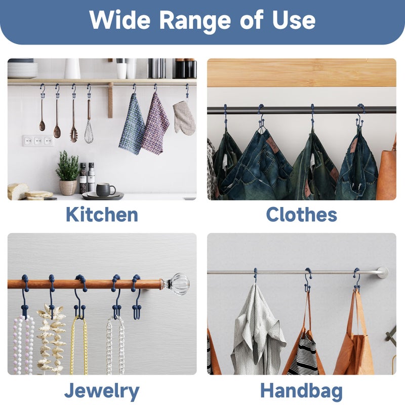 Titanker Shower Curtain Hooks Rings, Rust-Resistant Metal Double Glide Shower Hooks for Bathroom Shower Rods Curtains, Set of 12 Hooks - Navy Blue - Image 5