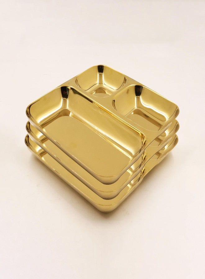 Spillbox طبق تيفين ذهبي من الفولاذ المقاوم للصدأ من سبيلبوكس | طبق بوجان ثالي | طبق مقسم | طبق مقسم للغداء والفطور والعشاء | باف باجي | إيدلي سامبار | وجبات خفيفة، الطول: 20.5 سم، العرض: 330 غرام - طبق ذهبي مربع (عبوة من 3 قطع) - Image 1