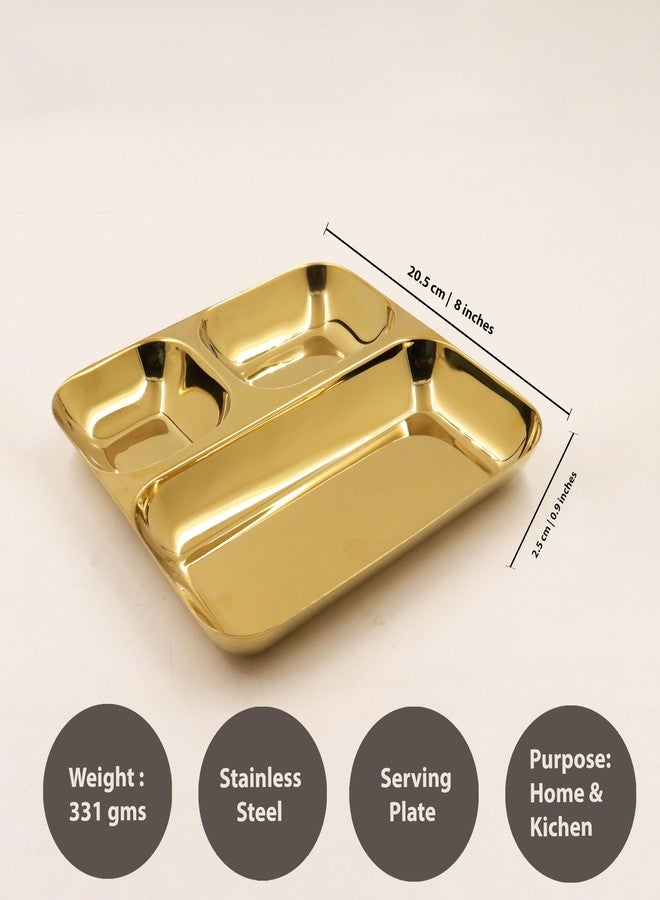 Spillbox طبق تيفين ذهبي من الفولاذ المقاوم للصدأ من سبيلبوكس | طبق بوجان ثالي | طبق مقسم | طبق مقسم للغداء والفطور والعشاء | باف باجي | إيدلي سامبار | وجبات خفيفة، الطول: 20.5 سم، العرض: 330 غرام - طبق ذهبي مربع (عبوة من 3 قطع) - Image 5