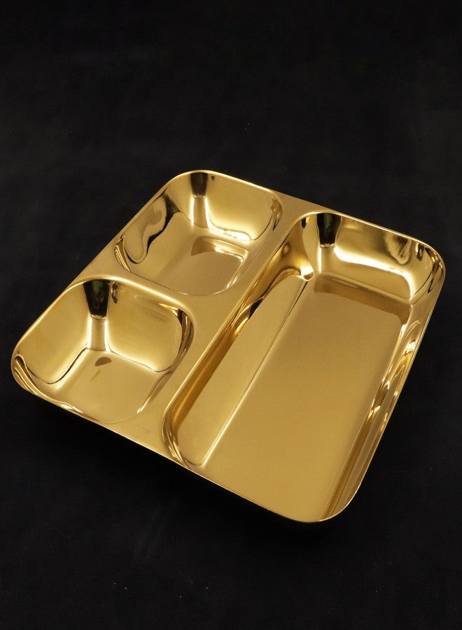Spillbox طبق تيفين ذهبي من الفولاذ المقاوم للصدأ من سبيلبوكس | طبق بوجان ثالي | طبق مقسم | طبق مقسم للغداء والفطور والعشاء | باف باجي | إيدلي سامبار | وجبات خفيفة، الطول: 20.5 سم، العرض: 330 غرام - طبق ذهبي مربع (عبوة من 3 قطع) - Image 4