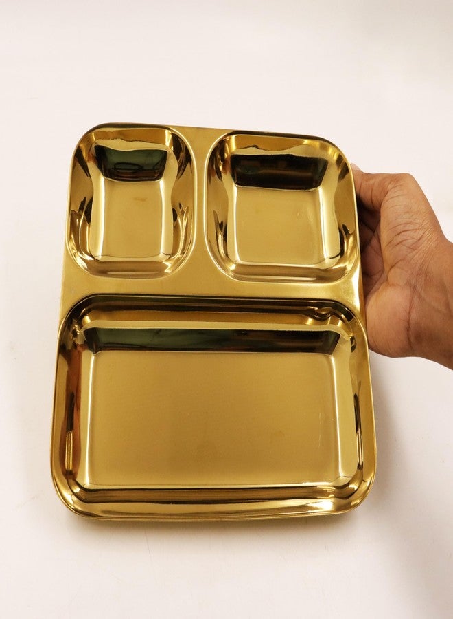 Spillbox طبق تيفين ذهبي من الفولاذ المقاوم للصدأ من سبيلبوكس | طبق بوجان ثالي | طبق مقسم | طبق مقسم للغداء والفطور والعشاء | باف باجي | إيدلي سامبار | وجبات خفيفة، الطول: 20.5 سم، العرض: 330 غرام - طبق ذهبي مربع (عبوة من 3 قطع) - Image 3