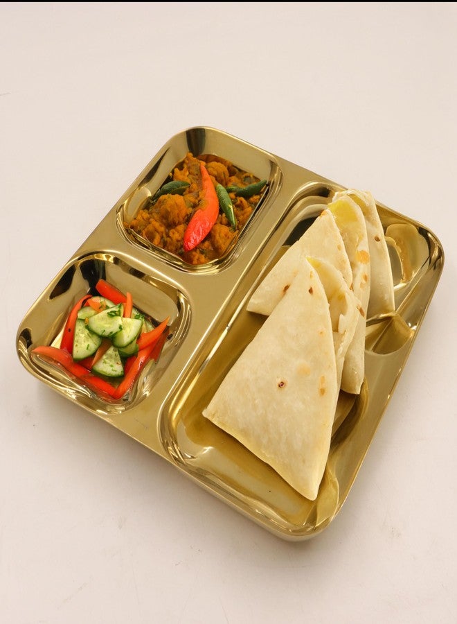 Spillbox طبق تيفين ذهبي من الفولاذ المقاوم للصدأ من سبيلبوكس | طبق بوجان ثالي | طبق مقسم | طبق مقسم للغداء والفطور والعشاء | باف باجي | إيدلي سامبار | وجبات خفيفة، الطول: 20.5 سم، العرض: 330 غرام - طبق ذهبي مربع (عبوة من 3 قطع) - Image 2