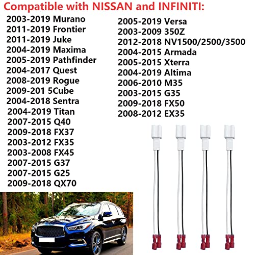 VKVXCLON 4Pcs Speaker Wire Harness Replacement for 2004-2021 Nissan Altima Titan Frontier Versa Xterra Pathfinder Speaker Connector, 2006-2018 Infiniti M35 Q40 G25 QX70 Car Door Speaker Adapter Plug White - Image 2
