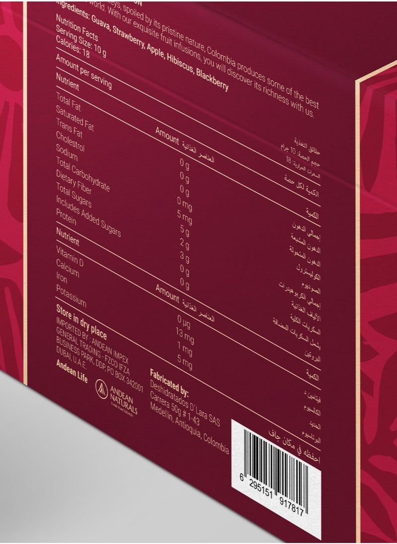 - Raw Natural Organic Tea - Colombian Fruit Infusion - Red Fruits (Guava, Strawberry, Apple, Hibiscus, Blackberry)