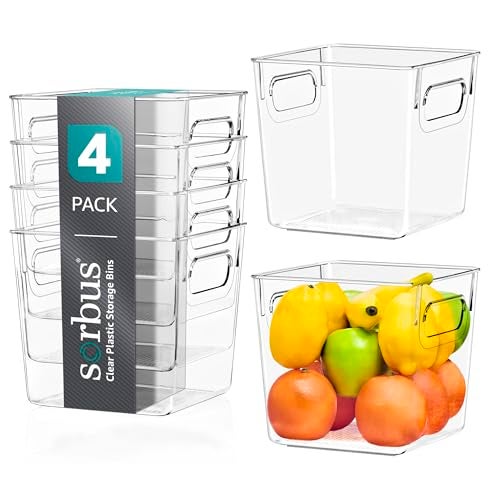 Sorbus Small Clear Plastic Storage Bins for Shelves, Clothes, with Handle - Clear Storage Bins, Drawer, Shelf, Closet, Pantry, Fridge, Freezer Organizer Bins, Closet Organizers and Storage (4 pack) - Image 1