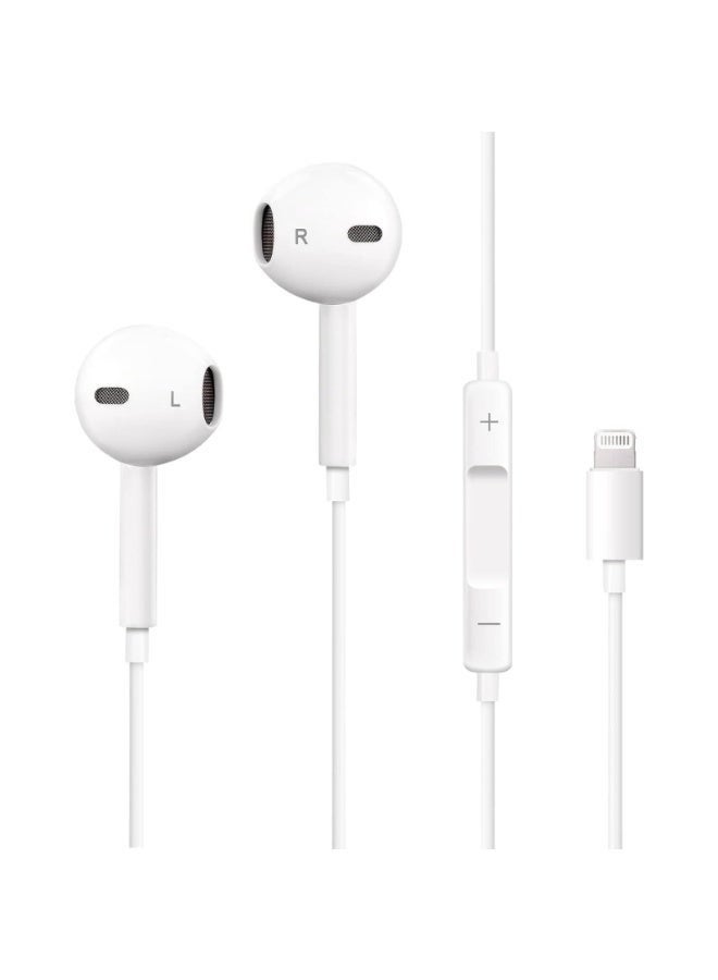 Lightning Wired Earbuds with Microphone & Volume Control – Stereo In-Ear Headphones Compatible with iPhone 14, 13, 12, 11, Pro Max, iPad – White - Image 1