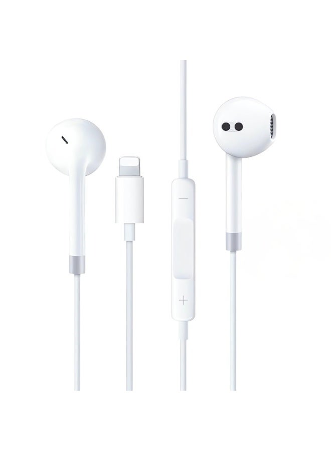 Lightning Wired Earbuds with Microphone & Volume Control – Stereo In-Ear Headphones Compatible with iPhone 14, 13, 12, 11, Pro Max, iPad – White - Image 2