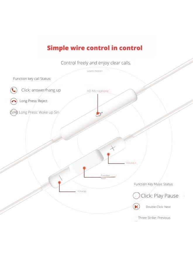 سماعات أذن سلكية بمنفذ لايتنينج للآيفون مع ميكروفون والتحكم بالصوت – سماعات ستيريو متوافقة مع iPhone 14 و13 و12 و11 وX وiPad – أبيض - Image 5