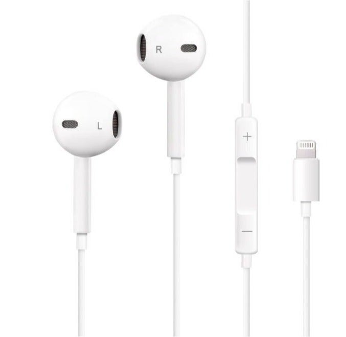 سماعات أذن سلكية بمنفذ لايتنينج للآيفون مع ميكروفون والتحكم بالصوت – سماعات ستيريو متوافقة مع iPhone 14 و13 و12 و11 وX وiPad – أبيض - Image 1
