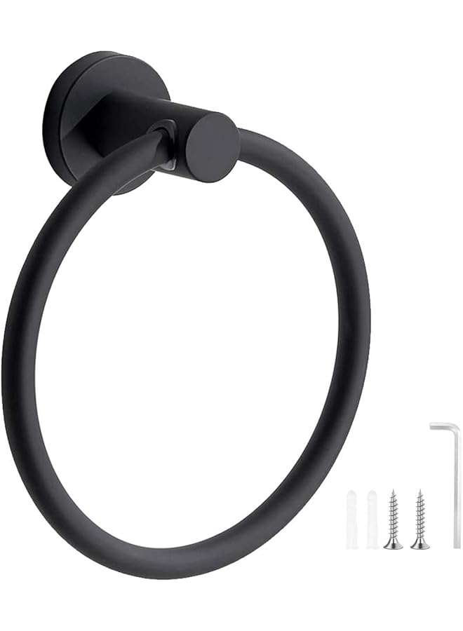 Towel Holder Black, Stainless Steel Towel Rail, Bath Towel Ring Wall Mounted for Kitchen Bathrooms, Hand Towel Ring Accessories Matt Black
