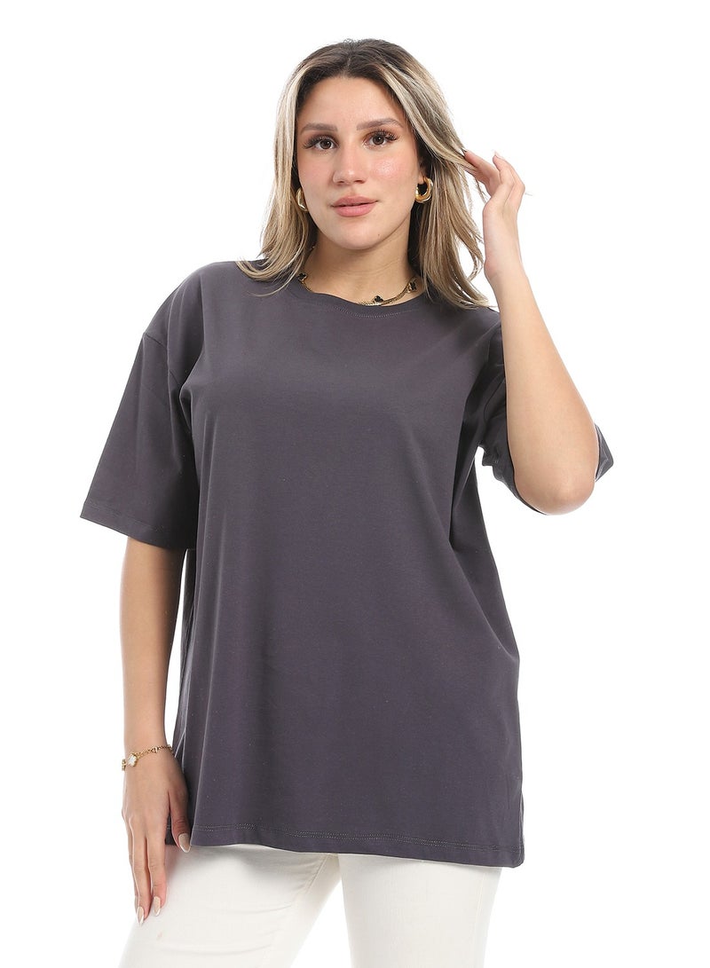 Andora Oversized Plain Cotton T-Shirt_ Charcoal Grey - Image 1
