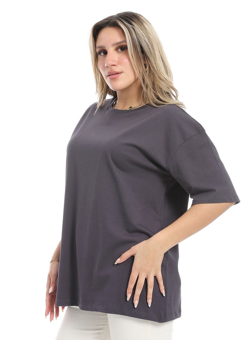 Andora Oversized Plain Cotton T-Shirt_ Charcoal Grey - Image 2
