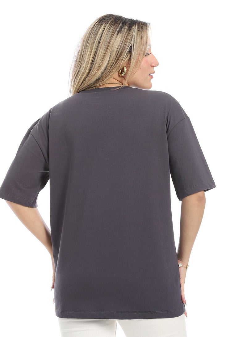 Andora Oversized Plain Cotton T-Shirt_ Charcoal Grey - Image 3