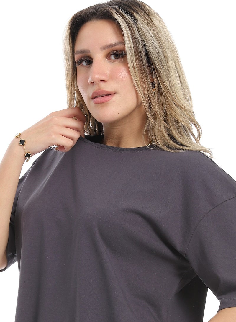 Andora Oversized Plain Cotton T-Shirt_ Charcoal Grey - Image 4