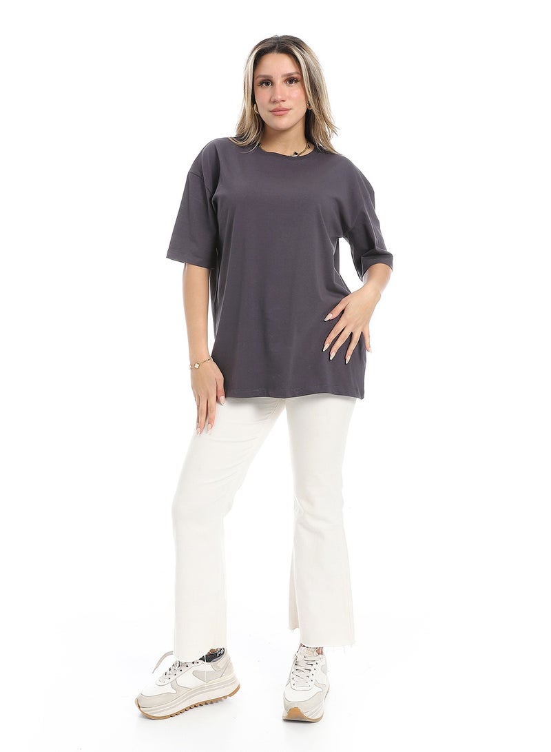 Andora Oversized Plain Cotton T-Shirt_ Charcoal Grey - Image 5