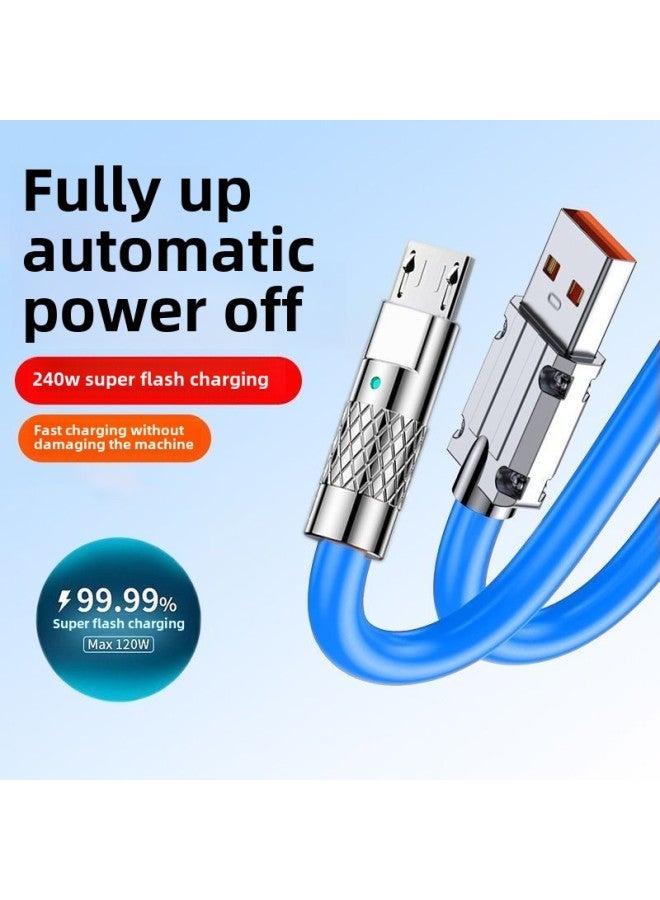 USB Cable Android Rotating With Light 500W Flash Charging Data Cable Bold Fast Charging For Huawei OPPO Glory-Color:240w Direct Plug Luminous Zinc Alloy [blue] Android Ladder - 1.05m Special Grade Copper Core - Durable And Will Not Damage The Machine  - Image 1