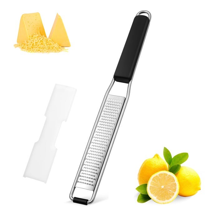 CHEESE GRATER LEMON ZESTER EASY TO GRATE PARMESAN CHEESE LEMON GINGER GARLIC NUTMEG CHOCOLATE SHARP STAINLESS STEEL BLADE SILVER