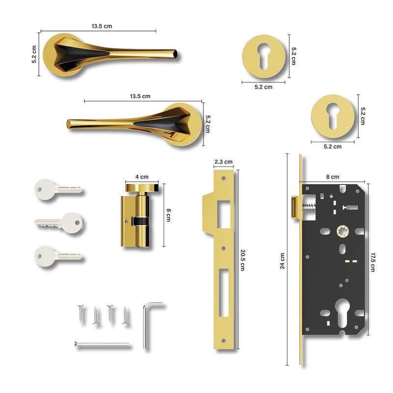 GRIVAN Luxury Door Locks for Main Door Mortise Door Lock Set with 3 Brass Keys Bedroom Door Lock Handle Lock for HomeOfficeHotel Gold Black Finish 2 Years Warranty - Image 5