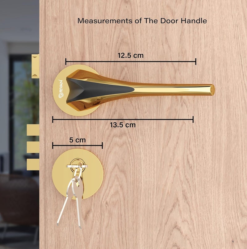 GRIVAN Luxury Door Locks for Main Door Mortise Door Lock Set with 3 Brass Keys Bedroom Door Lock Handle Lock for HomeOfficeHotel Gold Black Finish 2 Years Warranty - Image 3