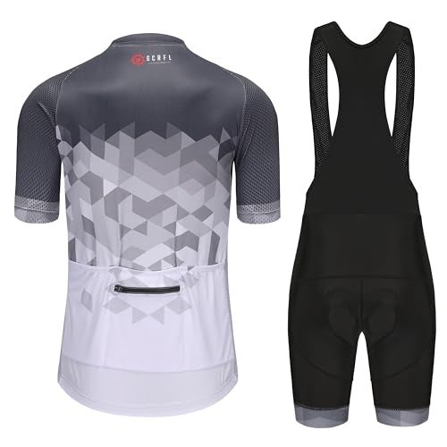 GCRFL Men's Cycling Jersey Set Road Bike Shorts Sleeves Jersey Zipper Pokcet Bib Shorts with Padded, Cycling Clothing kit Men (Grey White, L) - Image 2