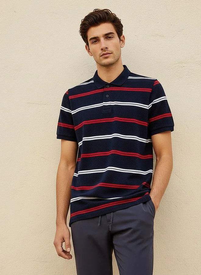 Splash FAV Men Short Sleeves Striped Polo T-shirt