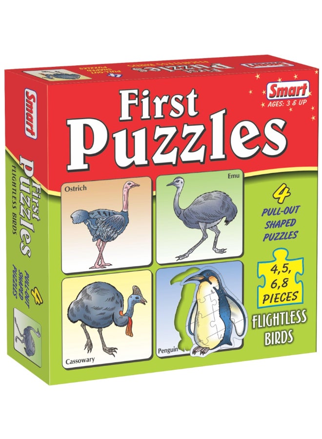 Creative's Creative’s Smart First Puzzles – Flightless Birds | 4 Shaped Animal Puzzles of Ostrich, Emu, Cassowary & Penguin | Early Learning Jigsaw for Kids | 4, 5, 6 & 8 Pieces | Educational Toy Ages 3 & Up - Image 1