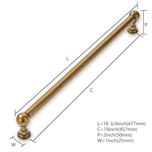 CABDM 1 Pack Appliance Pull 18 Inch Solid Kitchen Cabinet Handles Antique Brass Cabinet Pulls Vintage Drawer Pulls Cabinet Hardware Kitchen Handles for Cabinets Cupboard Handles - Image 3