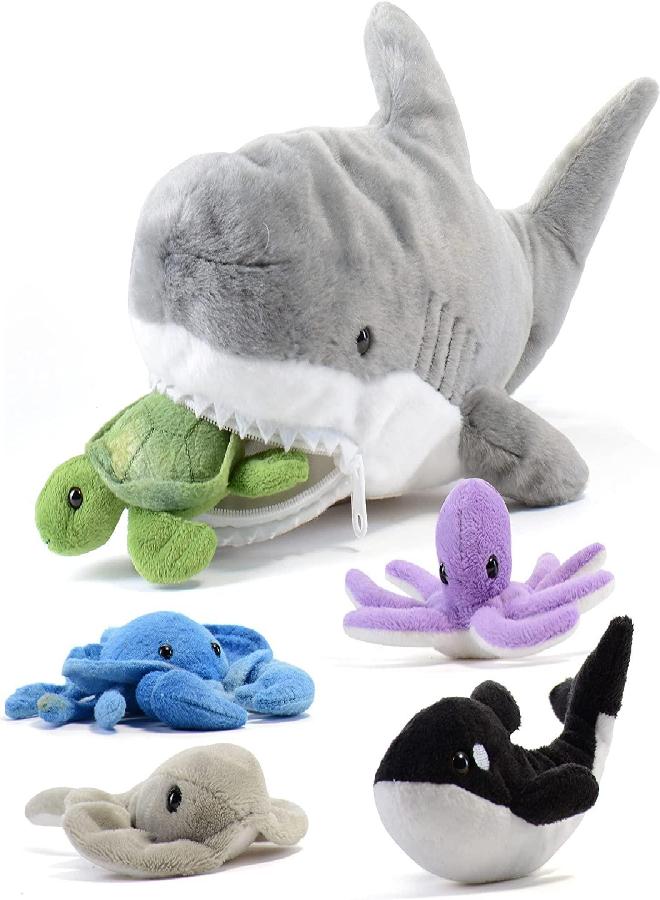PREXTEX 15" Shark Plush Toy Stuffed Animal with 5 Small Stuffed Animals Sea Friends for Boys & Girls - Turtle, Whale, Octopus, Stingray & Crab Plush Toys for Kids 3-5 - Image 4